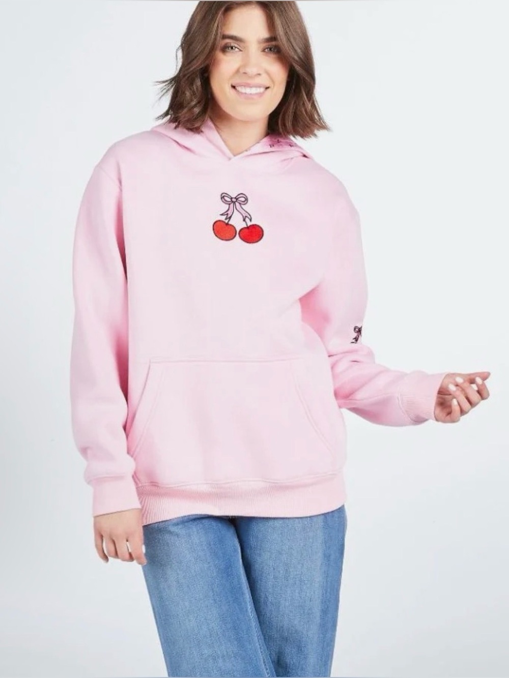 Simply Southern Cherry Embroidered Long Sleeve Hoodie Sweater Size Medium